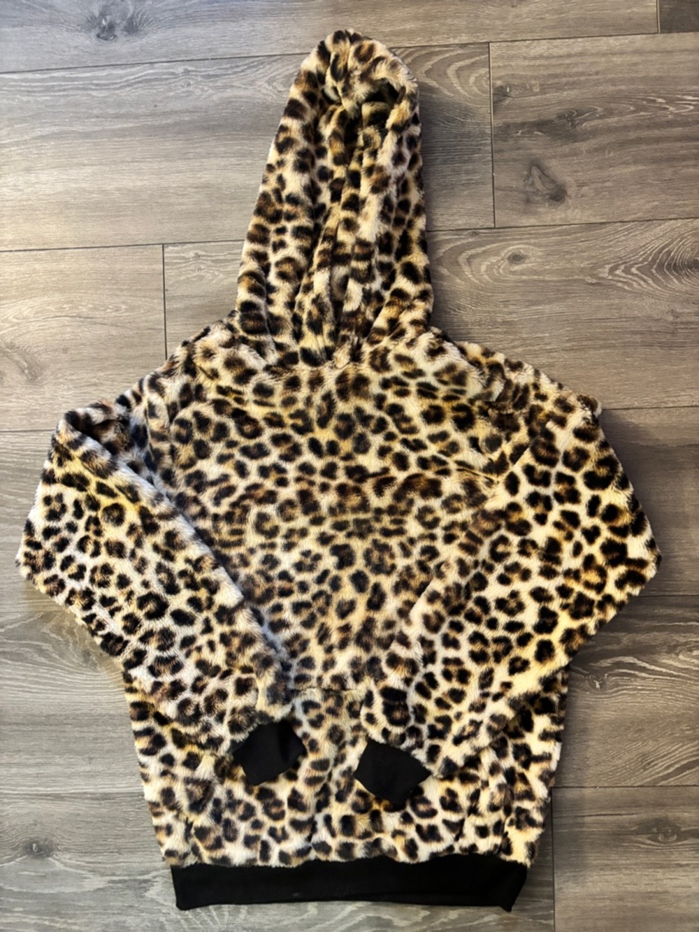 Leopard Print Faux Fur Hoodie